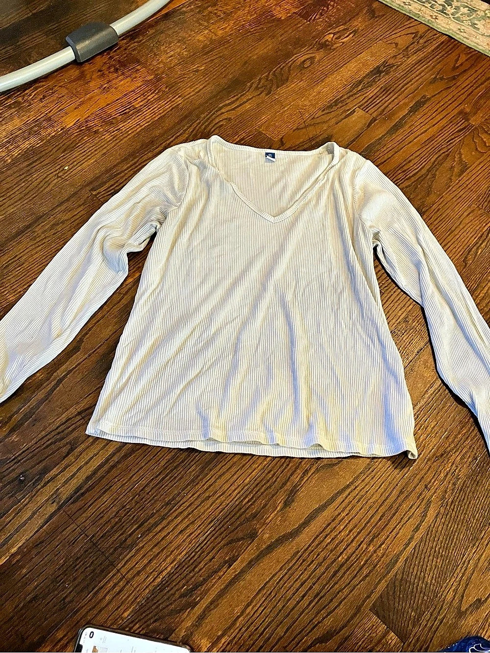 Old Navy Ribbed V-Neck Long-Sleeve Top White & Blue XXL Tall